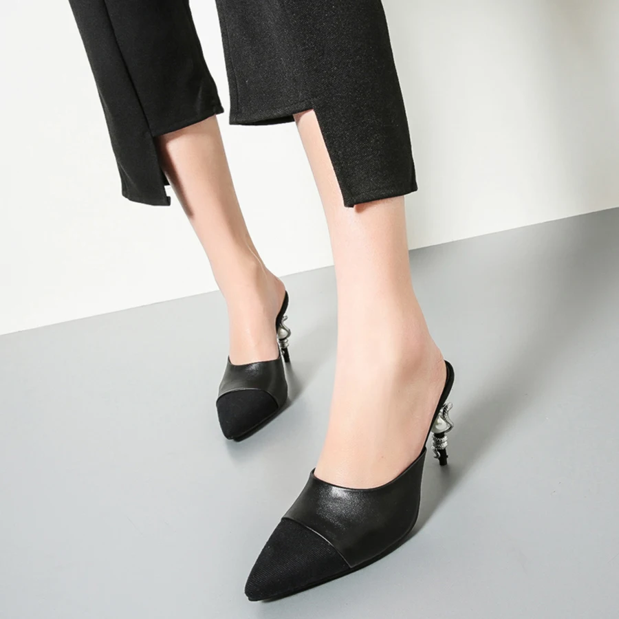 Stylesowner модные элегантные дамские уличные жемчугом тапочки с острым носком змея