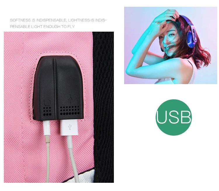 Водонепроницаемый Школьный рюкзак для девочек, сумка для колледжа, USB рюкзак для женщин, дорожные сумки, женская сумка для ноутбука, школьные сумки для колледжа
