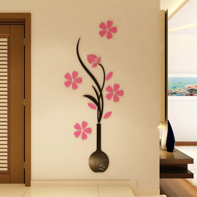 3D акриловый зеркальный настенный стикер для вазы и сливы художественный задник