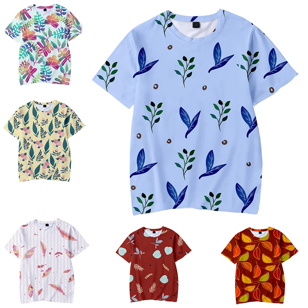 Детская футболка с изображением листьев дерева Мягкая круглым воротником