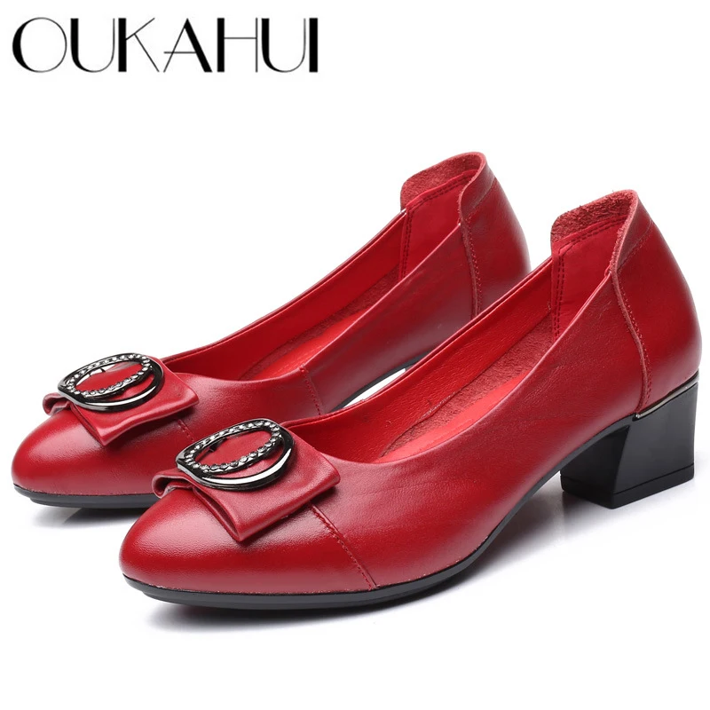 Женские туфли-лодочки OUKAHUI офисные туфли из натуральной кожи на каблуке средней