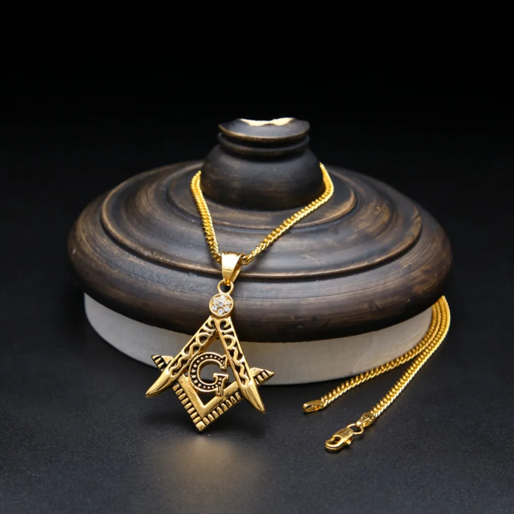 Золотой цвет хип хоп ледяной кулон G ожерелье начальный символ масонов компас