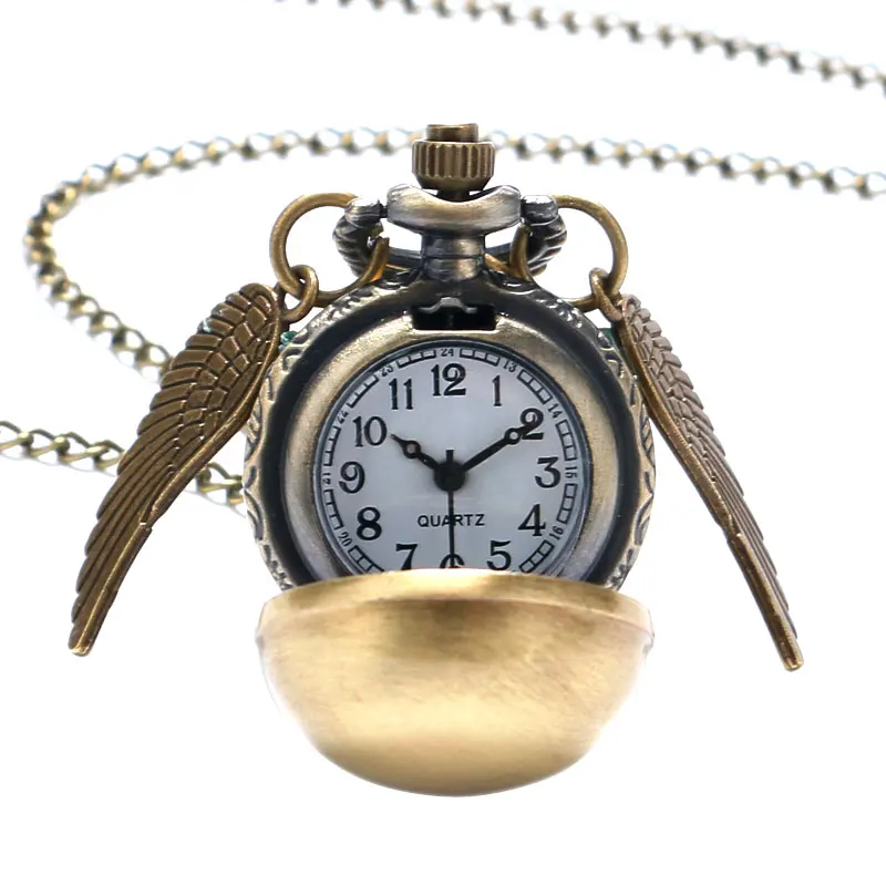 Античный Золотой снитч Квиддич двойные крылья кварцевые карманные часы Золотые