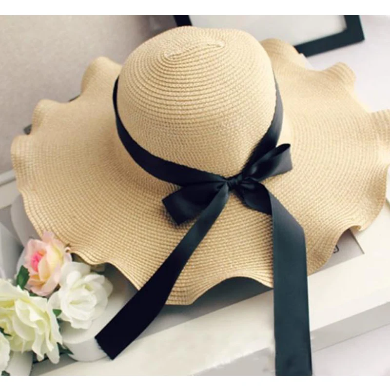 2021 Горячая круглая шляпа с бантиком летние женские шляпы большие Волнистые поля