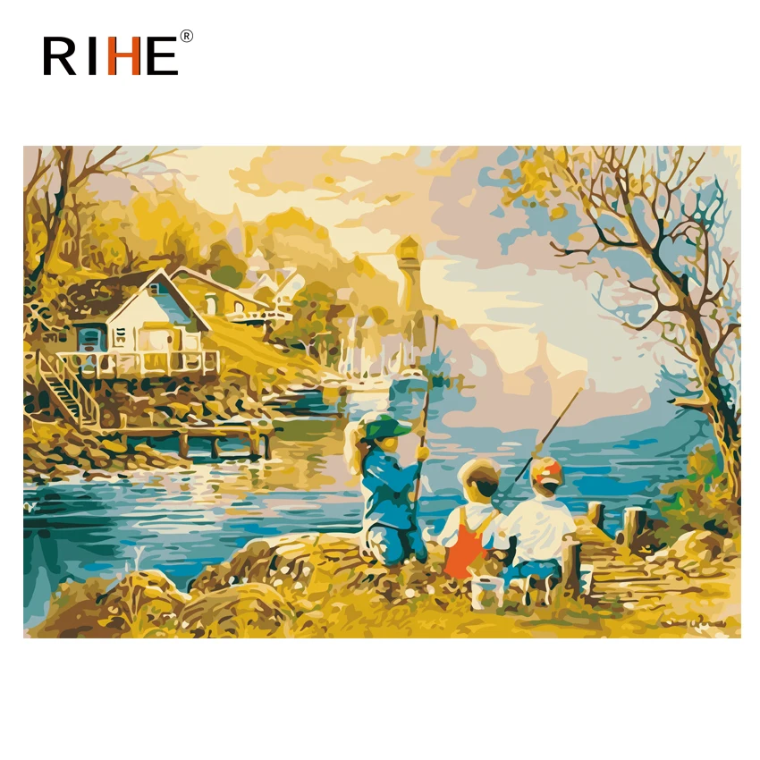 RIHE Kids для рыбалки Diy Краска рисования по номерам речная масляная краска на холсте