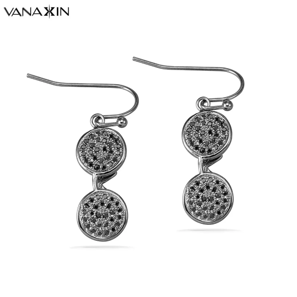 

VANAXIN Eye Wear Earrings Cool Black CZ Crystal Jewellery Glasses HipHop Earring Women Rock Party Gift Drop Shipping Free Box