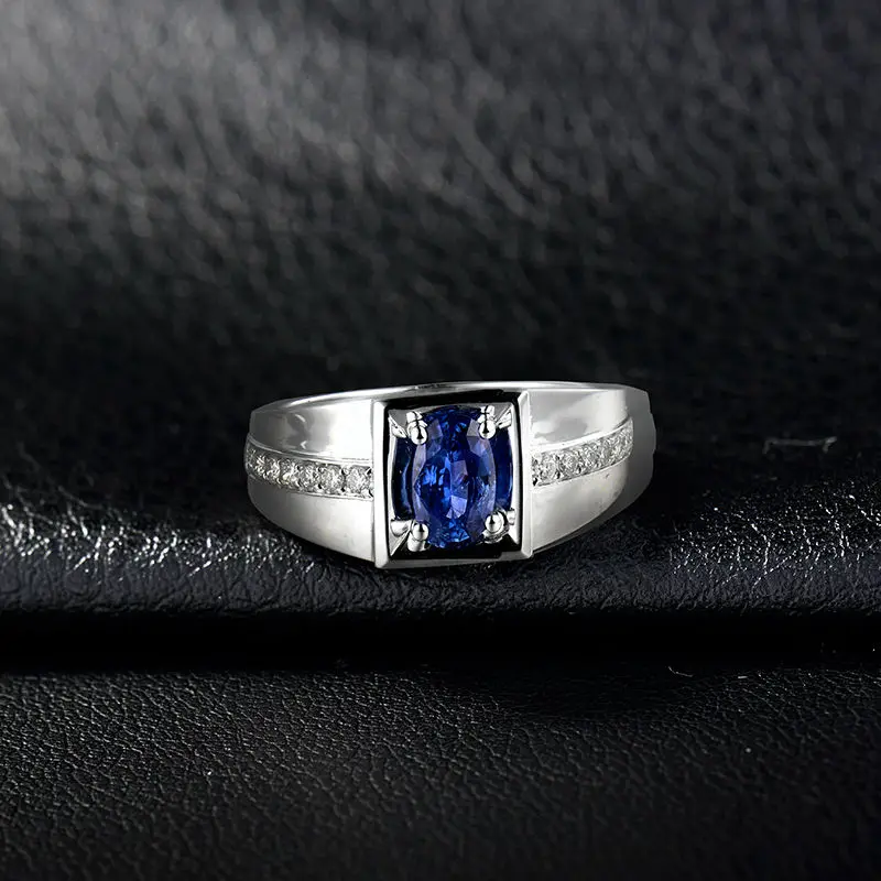 Loverjewelry Solid 18Kt из белого золота природные алмазы, синий сапфир для мужчин овальное кольцо 4x6 мм драгоценный камень для мужчин WU292