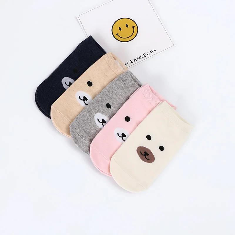 Невидимые короткие женские носки Little bear Летние удобные хлопковые лодочки для