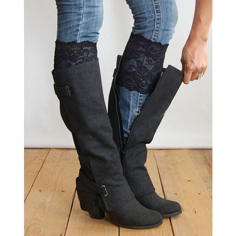 Модные женские эластичные кружевные манжеты для сапог гетры с цветочным