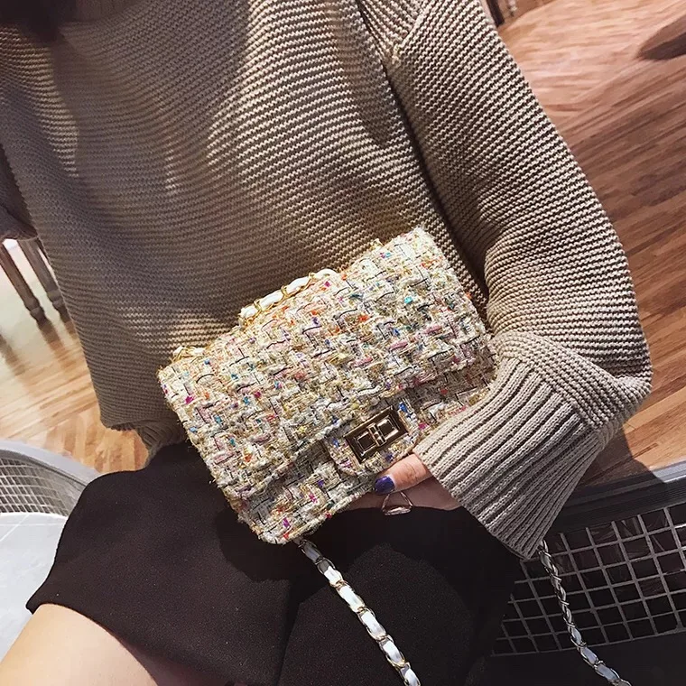 2018 новая женская сумка корейская мода шерстяная Пряжка маленькая квадратная