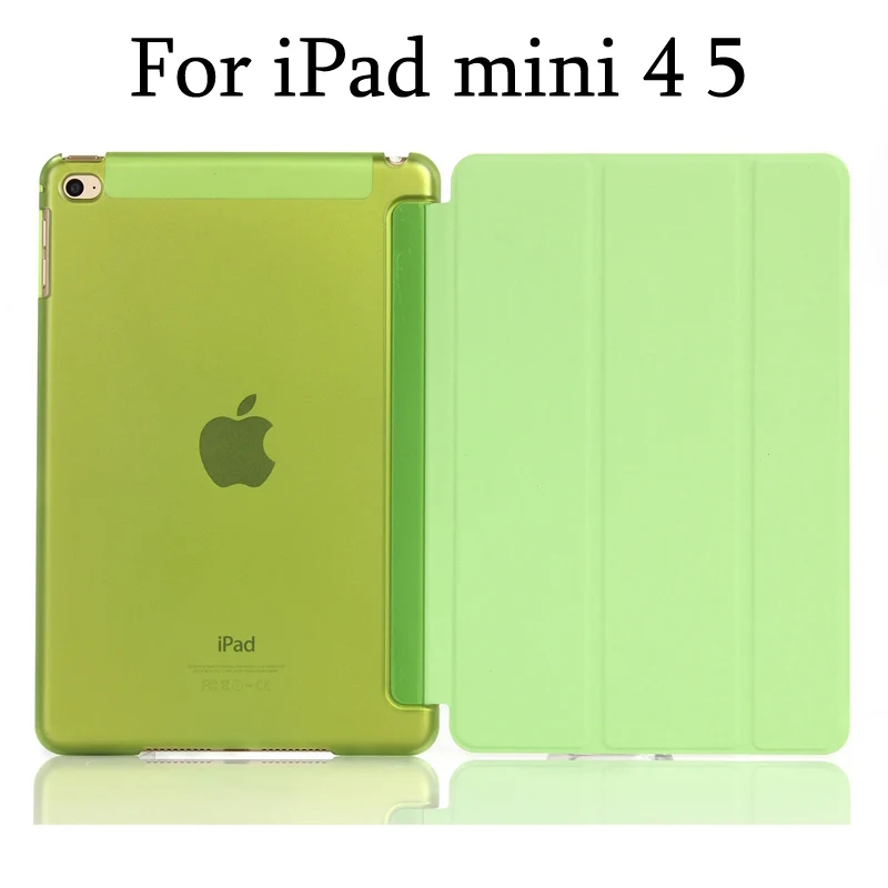 Green for mini 4 5 Тонкий смарт-чехол для iPad mini 5 mini4, iPad mini 1/2/3 три раза стенд из искусственной кожи+ Прозрачная Жесткая задняя крышка из ПК с Авто Режим сна/Пробуждение - Цвет: Green for mini 4 5