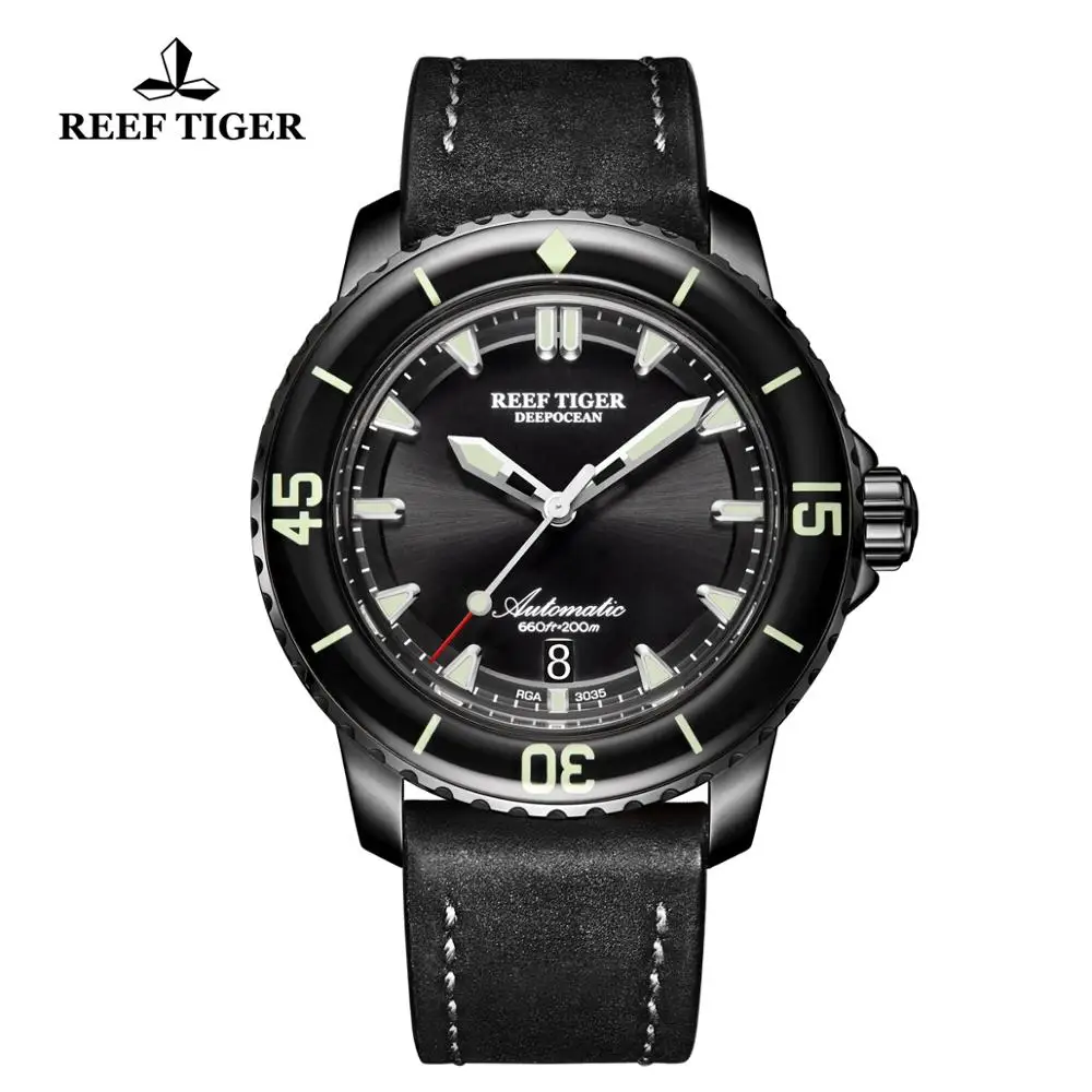 Новые спортивные часы Reef Tiger/RT с хронографом и кожаным ремешком, супер светящиеся часы для мужчин RGA3035-BBBC