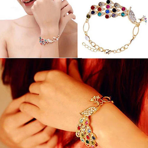 Золото тон кристалл павлин горный хрусталь птица браслет цепочка|bracelet hemp|bangles