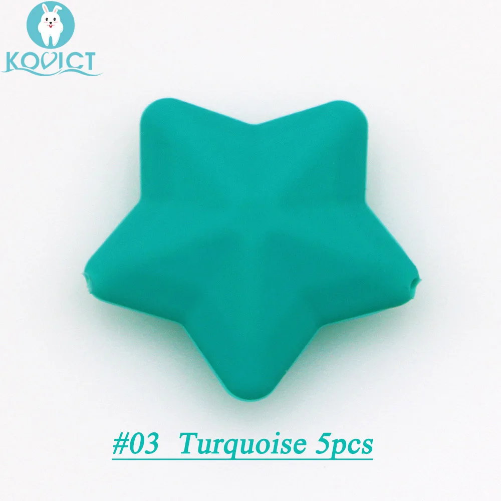 NO.03 Turquoise Kovict 5 шт/12 шт утолщаются силиконовые бусины звезда 38*12 мм еда без бисфенола-а класс ребенка прорезыватель DIY пустышка цепи грызунок пентаграмма шарик - Цвет: NO.03 Turquoise