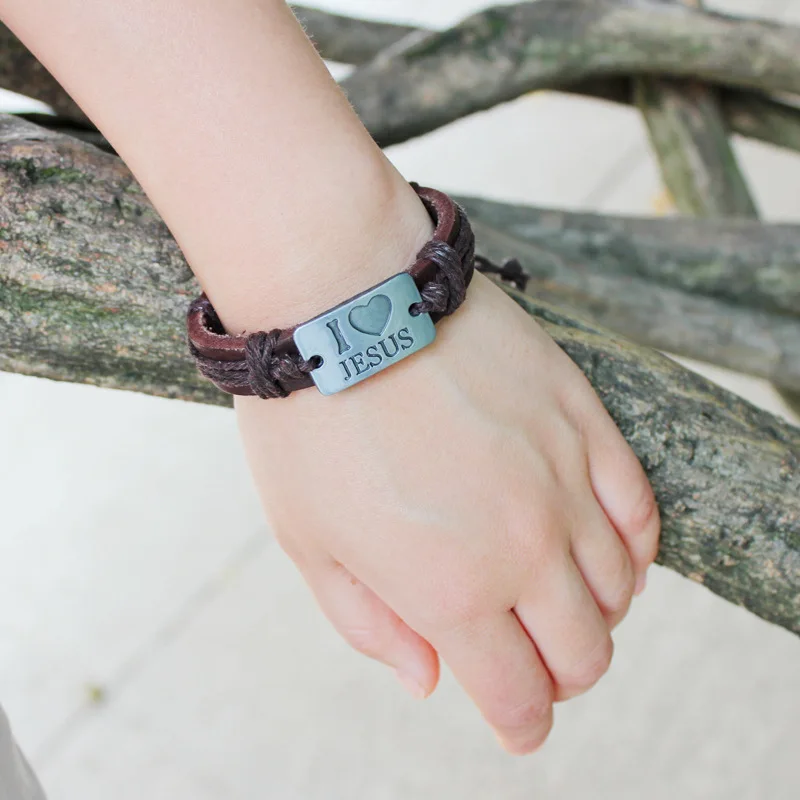 Браслеты из натуральной кожи браслеты на запястье браслет с надписью I Love Jesus Rope