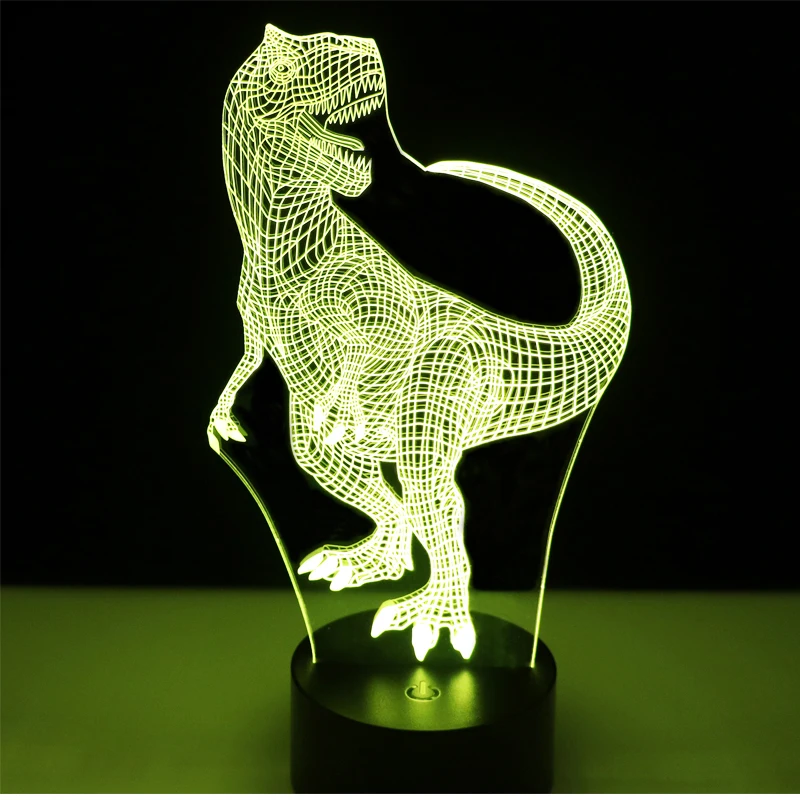 3D светодиодные ночные светильники счастливый Тираннозавр Рекс Динозавр с 7 видов