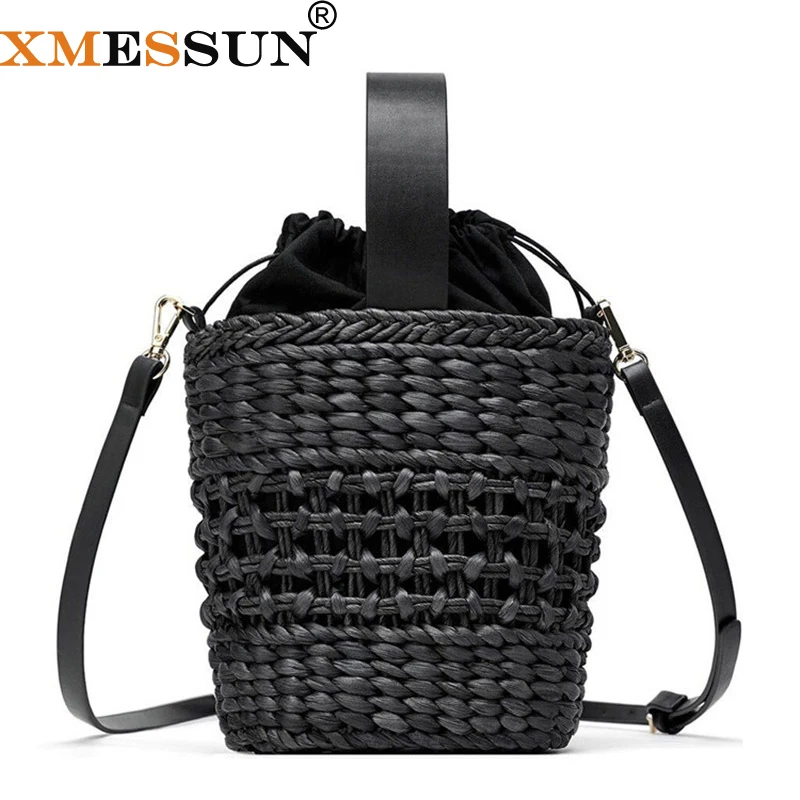 XMESSUN женская Соломенная Сумка 2019 новые летние модные шарфы круглый седельная