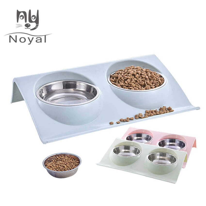 Двойные миски для собак питомцев щенков нержавеющая сталь пищевая вода без