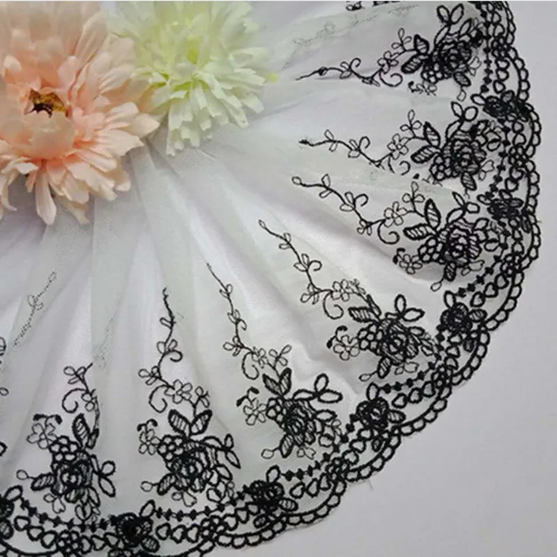 3 ярда белая сетка черная вышивка кружево занавески для одежды аксессуары ручной