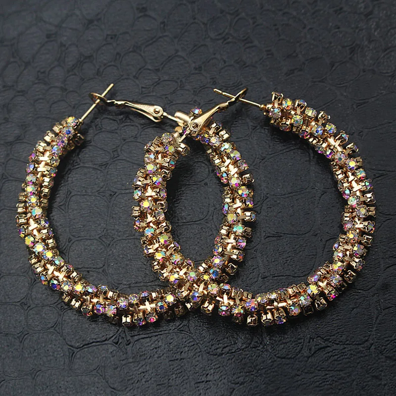 2017 золото Цвет серьги-кольца цветок для женщин Стразы с украшением в виде