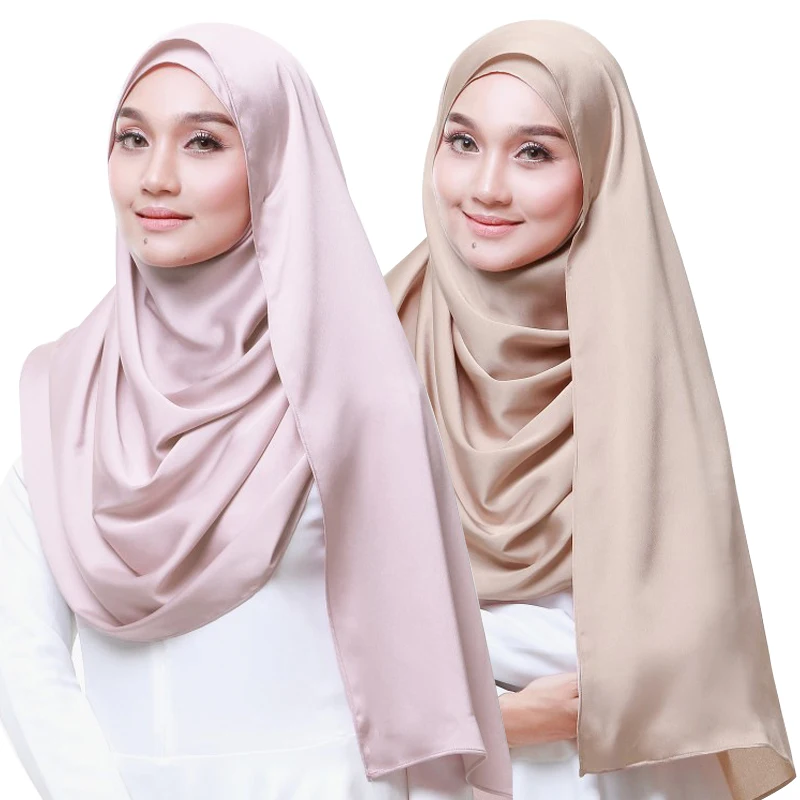

65*175cm fashion muslim satin scarf hijab women islamic headscarf Malaysia plain shawl turban headwrap femme musulman scarves