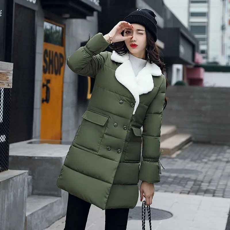 2019 new fashion black Winter Coat Women Slim Snow Outwear Mid Long Wadded Jacket Thick Cotton Padded Warm Parkas MY34 | Женская одежда