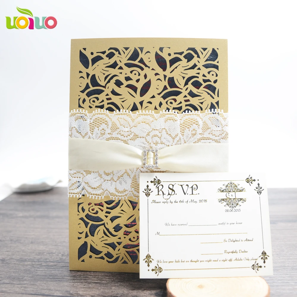 

10Pc chamagne gold flower Romantic Party Delicate Carved Invitation Card initial Pattern Hollow Wedding Invitation Envelope