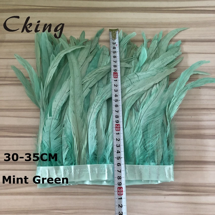 

Cking 2 meters Mint Green rooster tails Feather trim fringes ribbon strips 30-35cm 12-14inch diy feather lace sewing materials