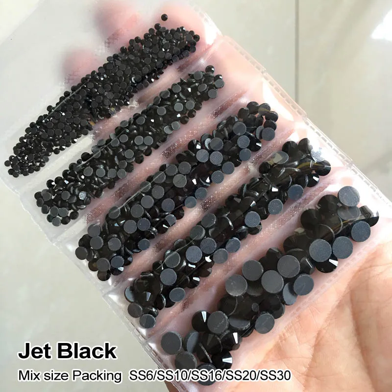Jet black Новая упаковка, смешанный размер, стразы, кристалл AB 1200 шт./лот, стразы для горячей фиксации, для изготовления сумок, одежды, обуви - Цвет: Jet black
