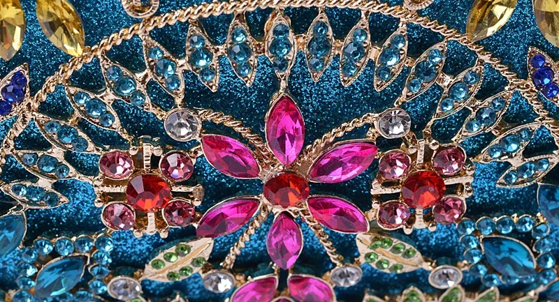 

XIYUAN BRAND blue/gold Hollow Out Women Crystal diamond Clutch Evening bags Minaudiere Bag Wedding party Handbag Bridal Purse