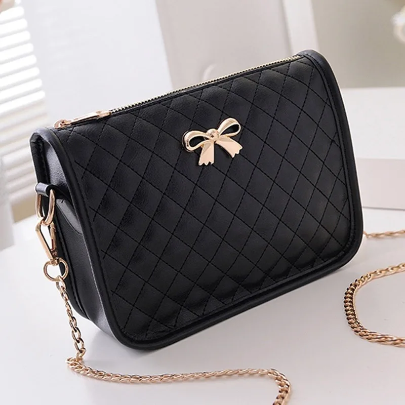 

2018 Lovely Bow Women Shoulder Bag Chain Ladies' PU Leather Handbag Popular Crossbody Bags Solid Hasp Girl Beach Bag Sac A Main