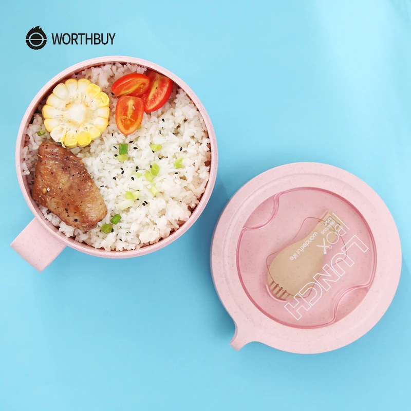 WORTHBUY Японская чаша для лапши быстрого приготовления с крышкой, посуда для детей, кухонная чаша для риса из пшеничной соломы, герметичные контейнеры для салата