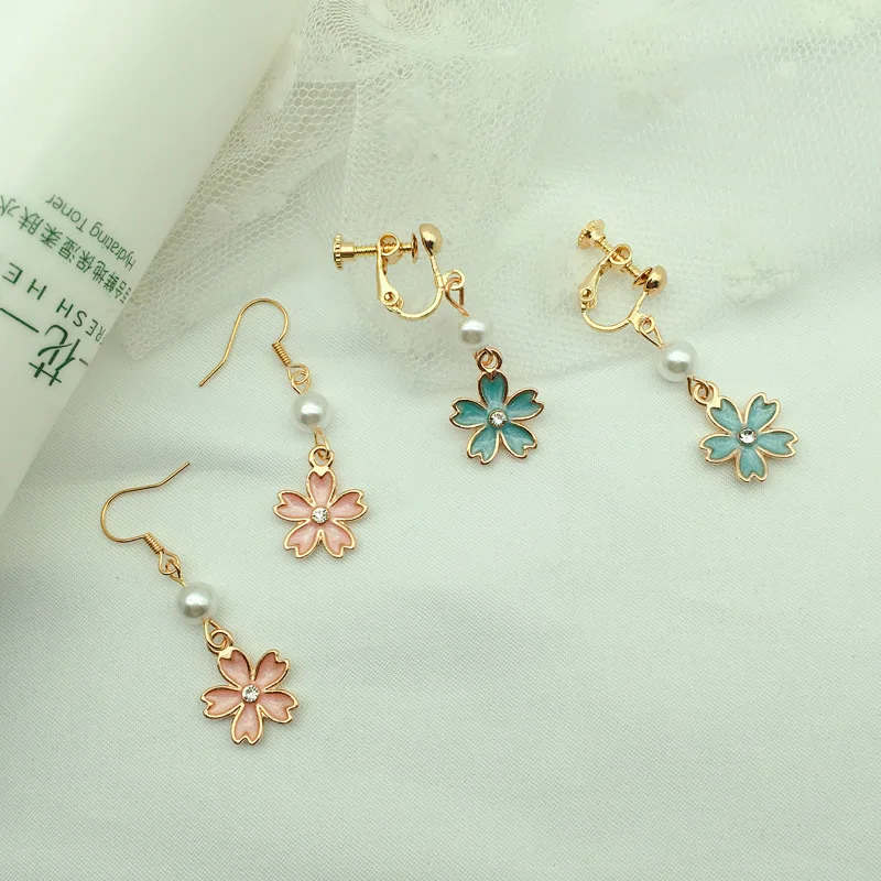 

Sweet screw earring clip teen girls ear clips earrings clip-on earrings pink flower