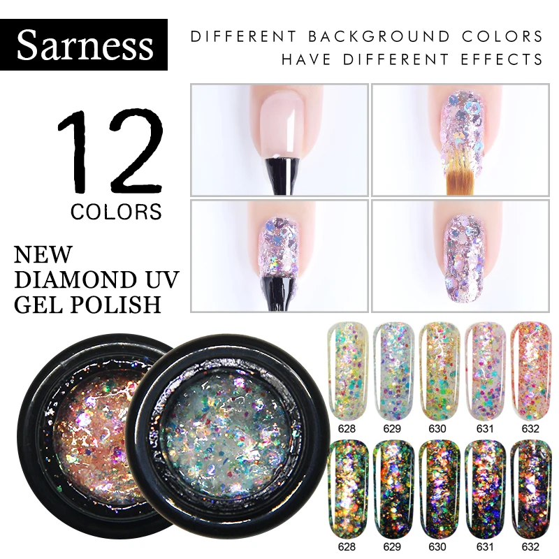 Sarnss Блестящий УФ Гель лак для ногтей с бриллиантами Гибридный Esmalte Vernis