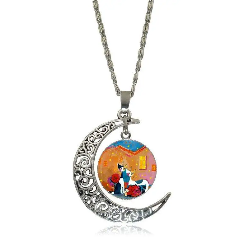 EJ Glaze Rosina Wachtmeister Cats Fashion Jewelry Vintage Glass Necklace With Crescent Moon For Girls Wholesale | Украшения и