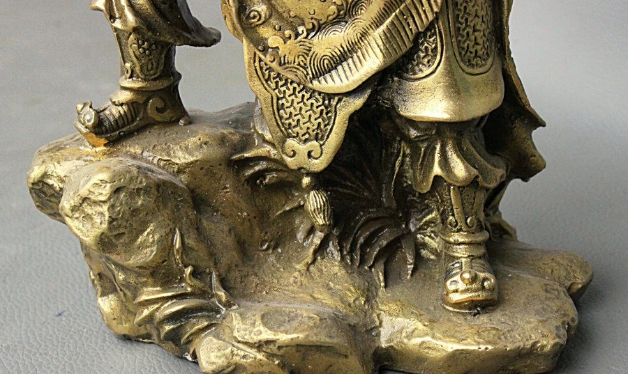 9 китайская латунь шагнула на камень воин Бог Гуань Гонг Ю дракон меч статуя | Дом