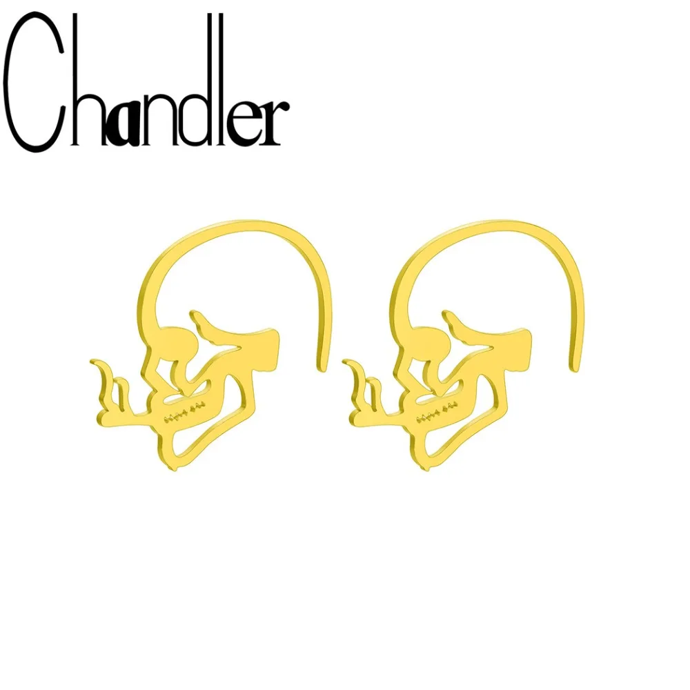 Чандлер серьги с черепом для женщин и мужчин большой крюк в минималистическом