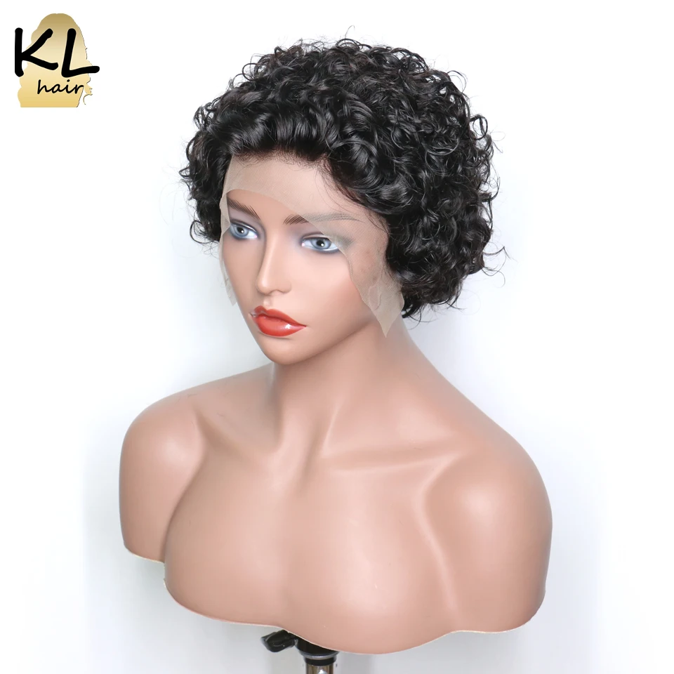 Короткие вьющиеся передние парики из человеческих волос на сетке для черных