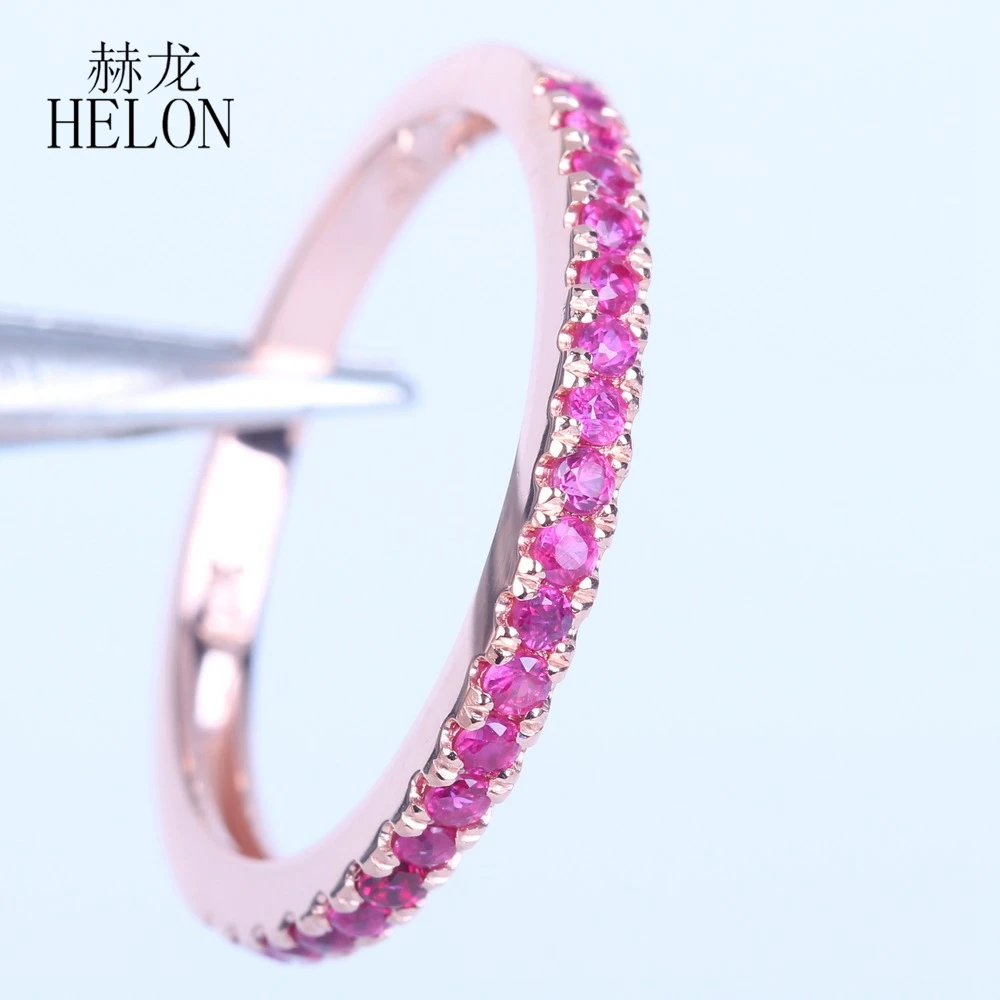 HELON обручальное кольцо с камнями 0.4CT рубины, обручальное элегантное женское кольцо 14 к, розовое золото, драгоценный камень, ювелирные украшения, кольцо
