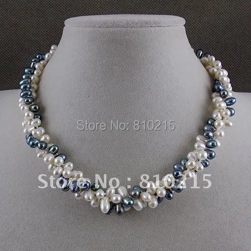 

3rows 18'' 7-8MM white gray Freshwater Cultured Pearl Necklace Fashion woman's jewelery Wholesale New Free Shipping A2602