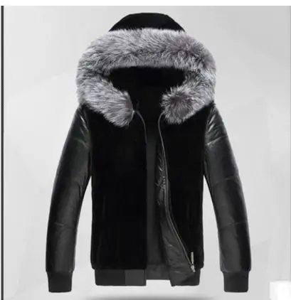 S/6Xl мужские Лоскутные кожаные куртки из искусственного меха с капюшоном теплая