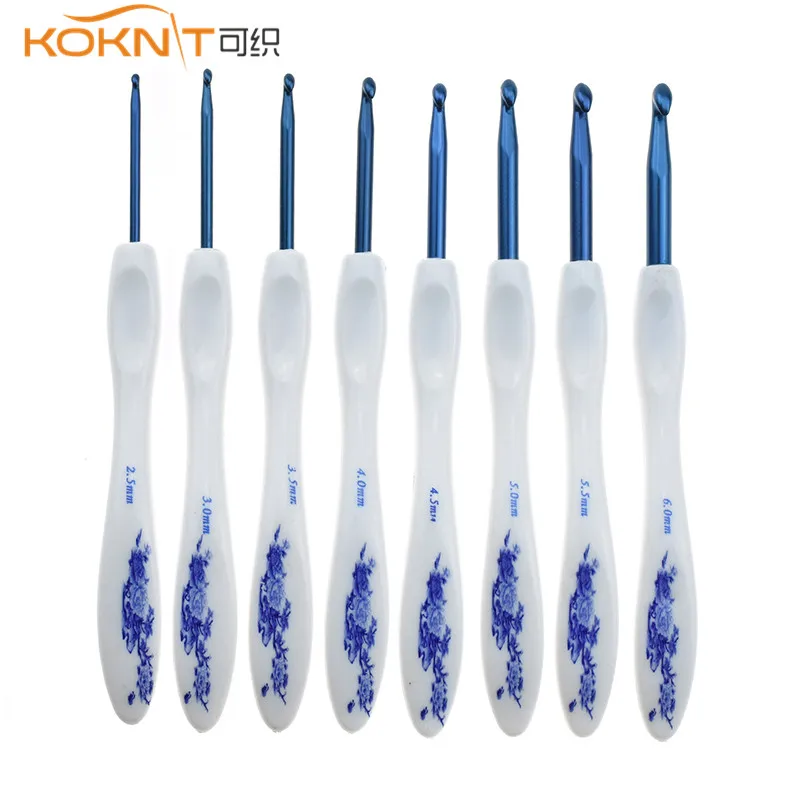 KOKNIT 8 шт./компл. крючки для вязания крючком спицы в китайском стиле синий и белый