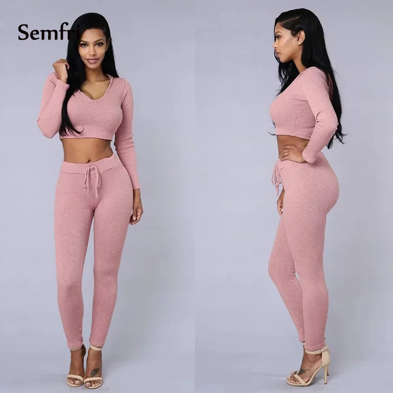 Semfri Women 2pcs Hoodie Sweatshirt Tracksuit Set Crop Top Hoodies Sexy Pants Winter Autumn Clothing Suits Sport Activewear 2019 | Женская