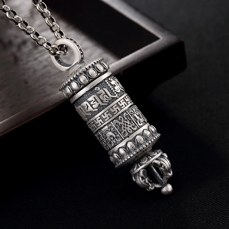 pure silver antique Buddhism six words eight true lucky auspicious boxes box and men's pendants. | Украшения и аксессуары