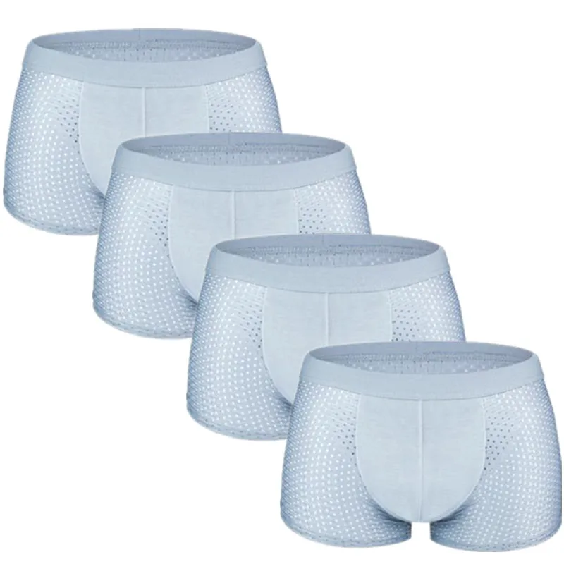 4pcs/lot L-7XL Plus Size Men Mesh Underwear Boxers Shorts Solid Men's Clothing Boxer Panties Sexy Mens Underpants - Цвет: Небесно-голубой