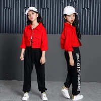 kids jazz dance costume girls hiphop dance clothing childrens modern street dancewear red 3pcs dance performance clothing