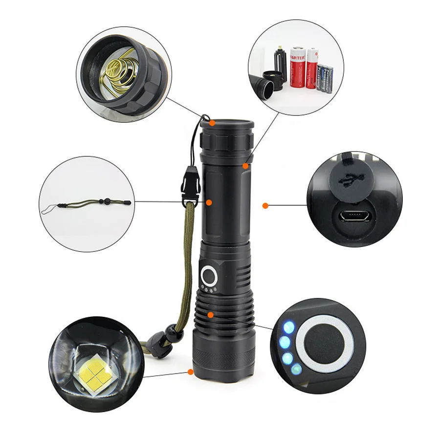 Наружный светодиодный фонарик 18650 Cree XHP50 5 режимов 3000lm фонарь USB зарядка 26650 с