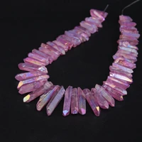 15 5strand purple titanium crystal quartz top drilled point beadsraw crystal stick graduated pendant beads for jewelry making
