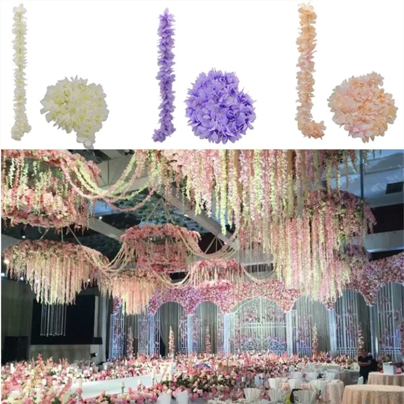 DIY искусственная шелковая Гортензия Wisteria Цветочная Гирлянда имитация свадебная