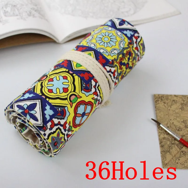 36 Holes Национальный холст кошка школьный Карандаш Чехол 36/48/72 Отверстия Roll Up карандаш сумка Портативный пенал для карандашей школьные принадлежности материал Эсколар - Цвет: 36 Holes